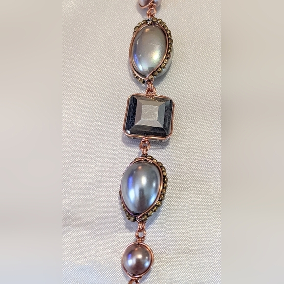 Fabulous Nakamol Mixed Media Fringe Tassel Necklace Pearls Crystals Rose Gold - Picture 2 of 12